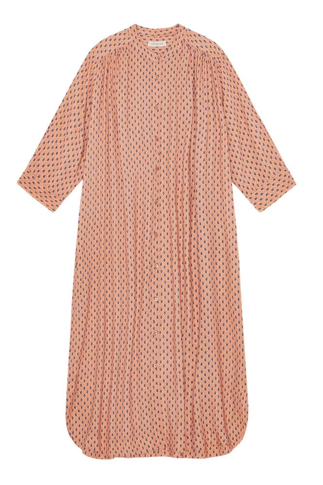 Laurella Flower skjortekjole - Peach/Blue